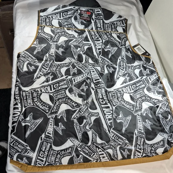 NWT Troll Co. Men's Redford Snap-Front Graphic Lined Vest Black/Saddle 3XL Moto - Picture 11 of 12
